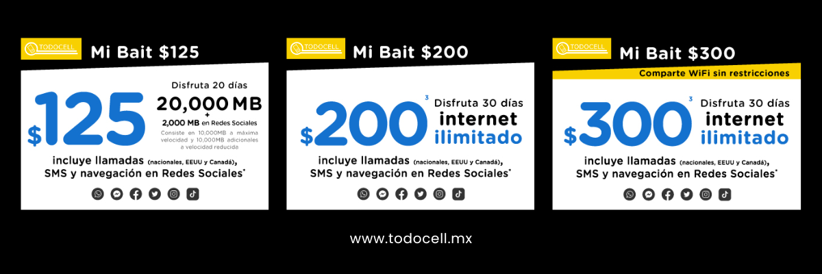 BAIT: Recargas de $125, $200 y $300